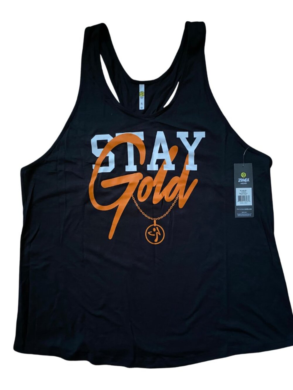 NWT Zumba Wear Stay Gold Medallion Loose Racerback Tank Top XL